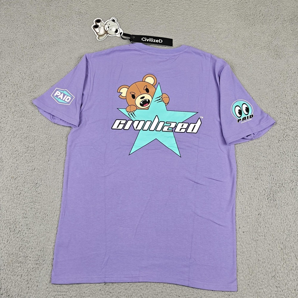 CivilizeD Shirt Mens Large Purple Bear Star Graphic Tee Cartoon‎ Streetwear New